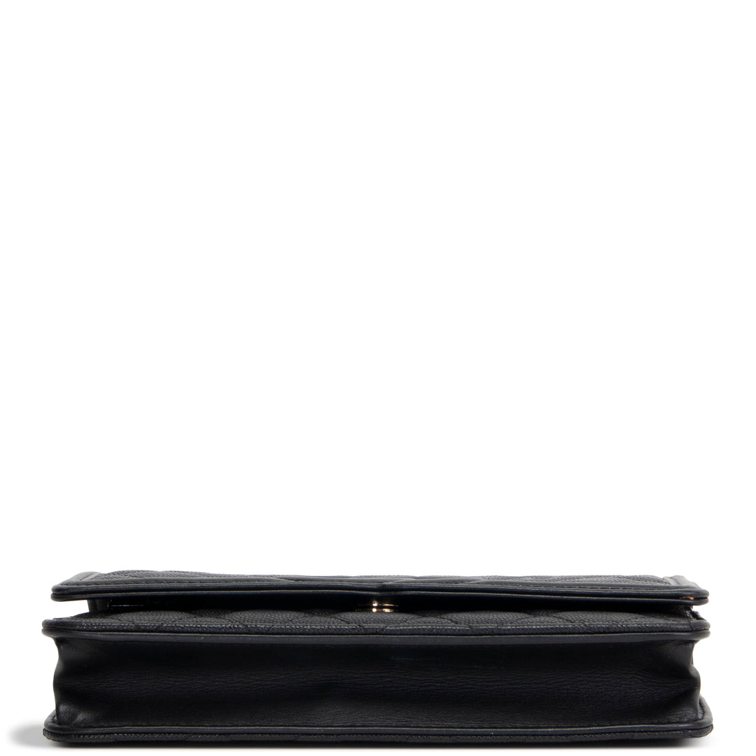 CHANEL Caviar Filigree Wallet on Chain - Black