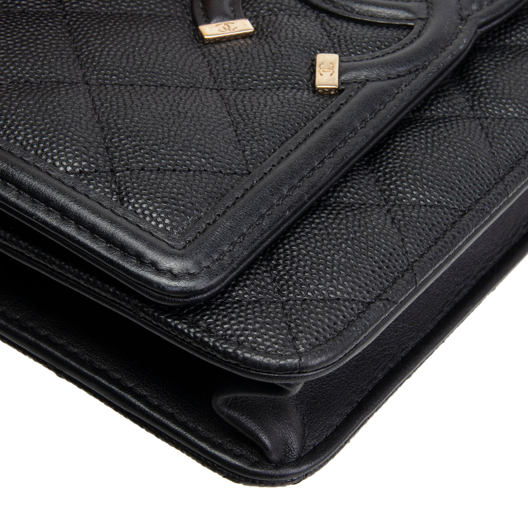 CHANEL Caviar Filigree Wallet on Chain - Black