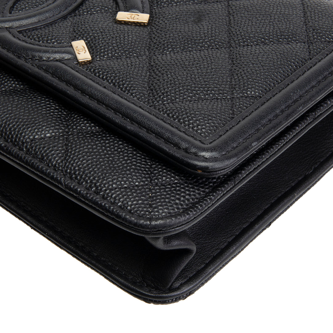 CHANEL Caviar Filigree Wallet on Chain - Black