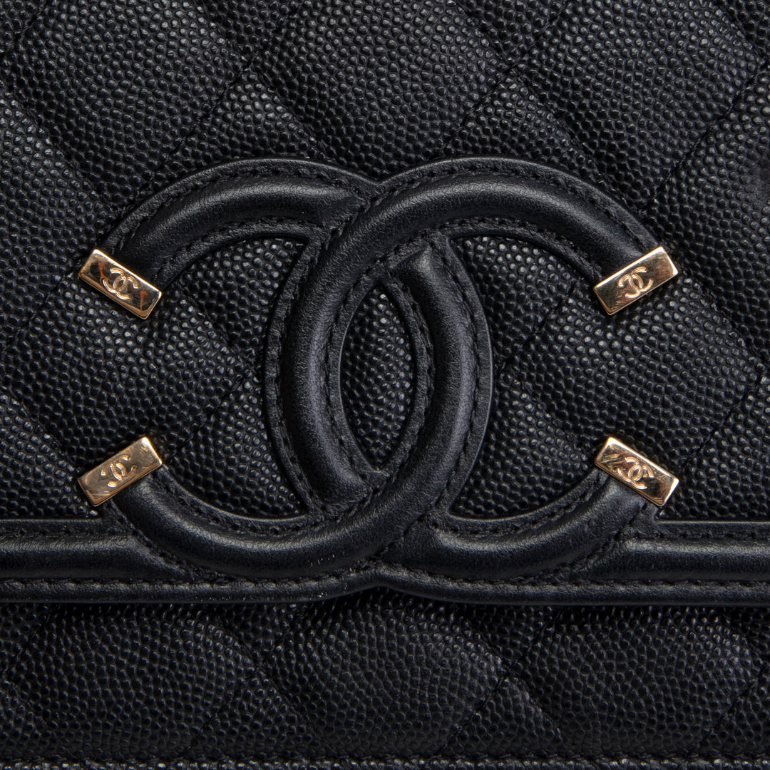 CHANEL Caviar Filigree Wallet on Chain - Black