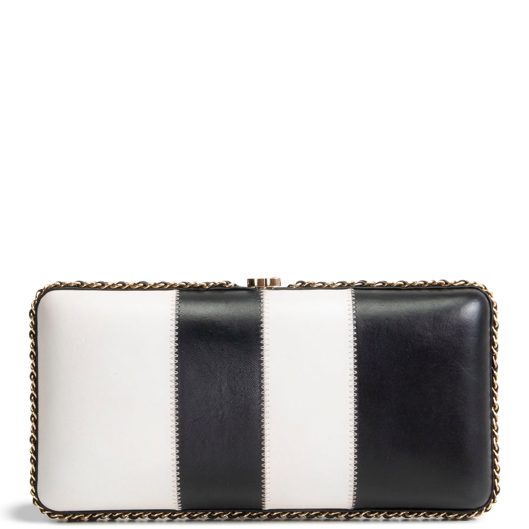CHANEL Lambskin Logo Clutch On Chain - Black/White