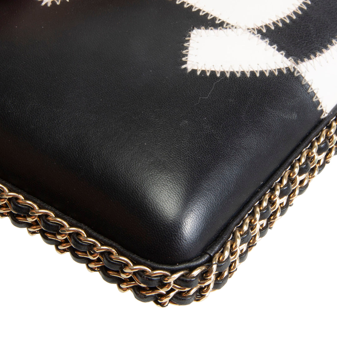 CHANEL Lambskin Logo Clutch On Chain - Black/White