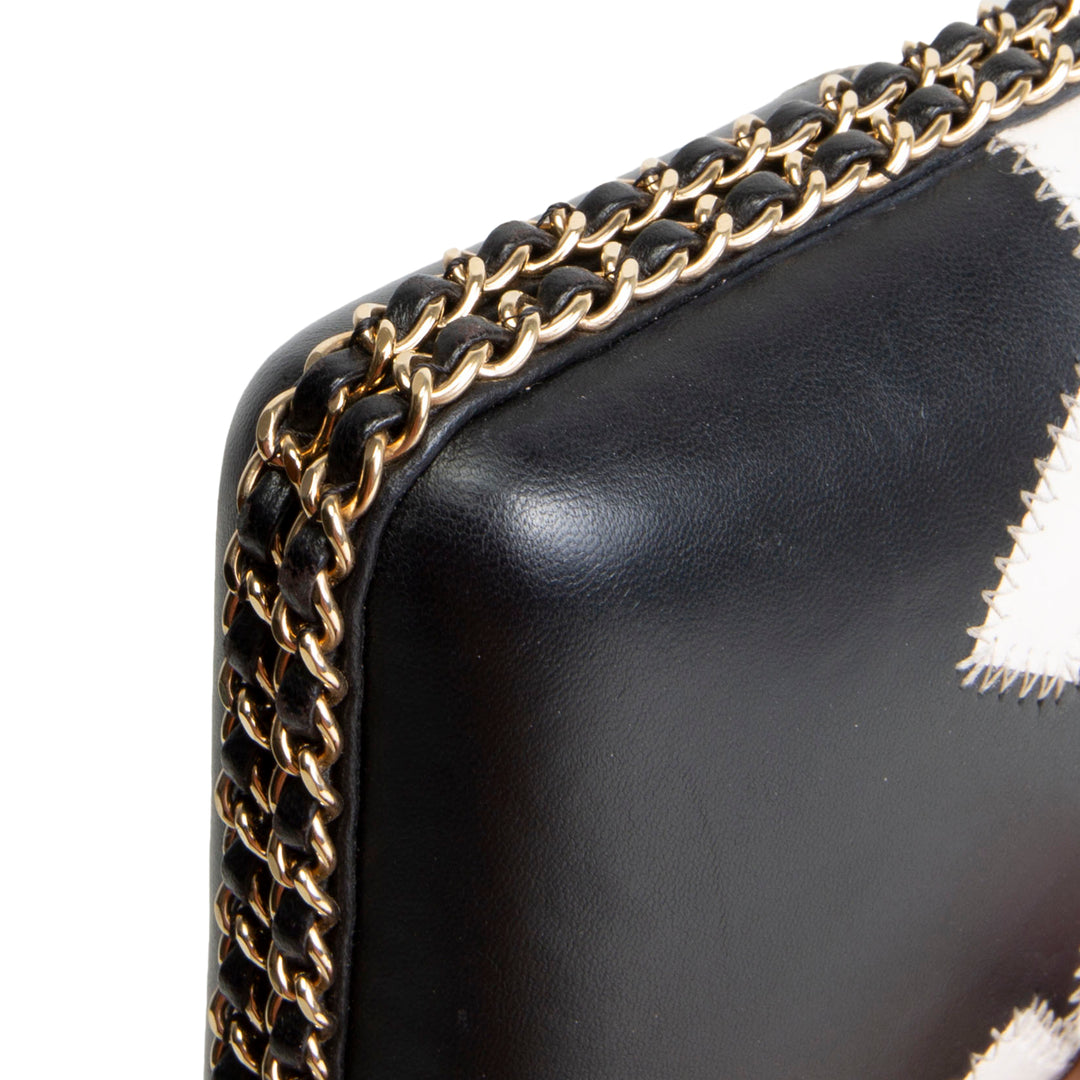 CHANEL Lambskin Logo Clutch On Chain - Black/White