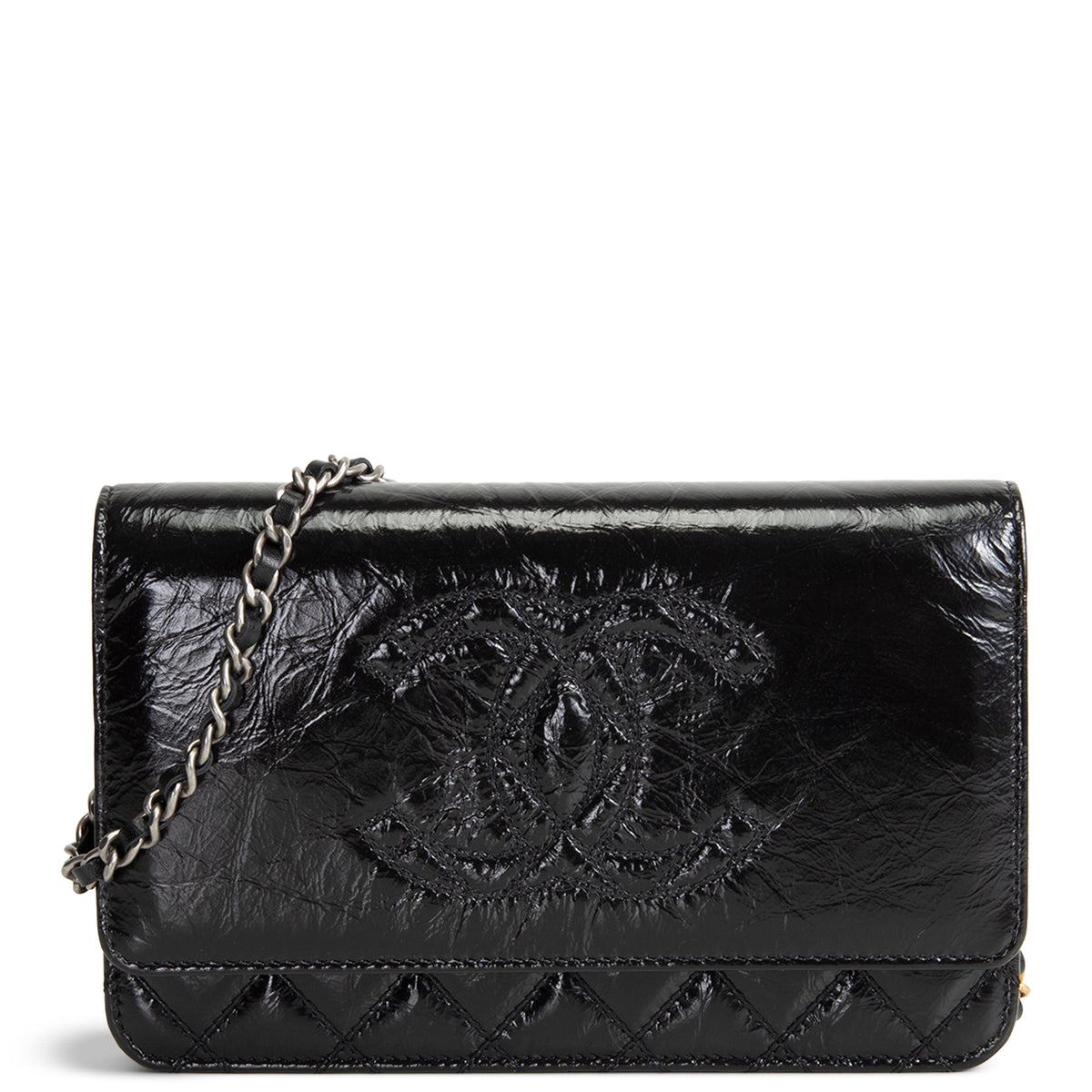 CHANEL CC Shiny Aged Calfskin Wallet On Chain
