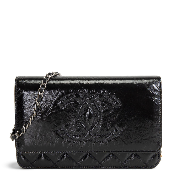 CHANEL CC Shiny Aged Calfskin Wallet On Chain