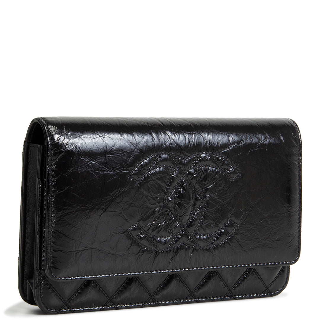 CHANEL CC Shiny Aged Calfskin Wallet On Chain