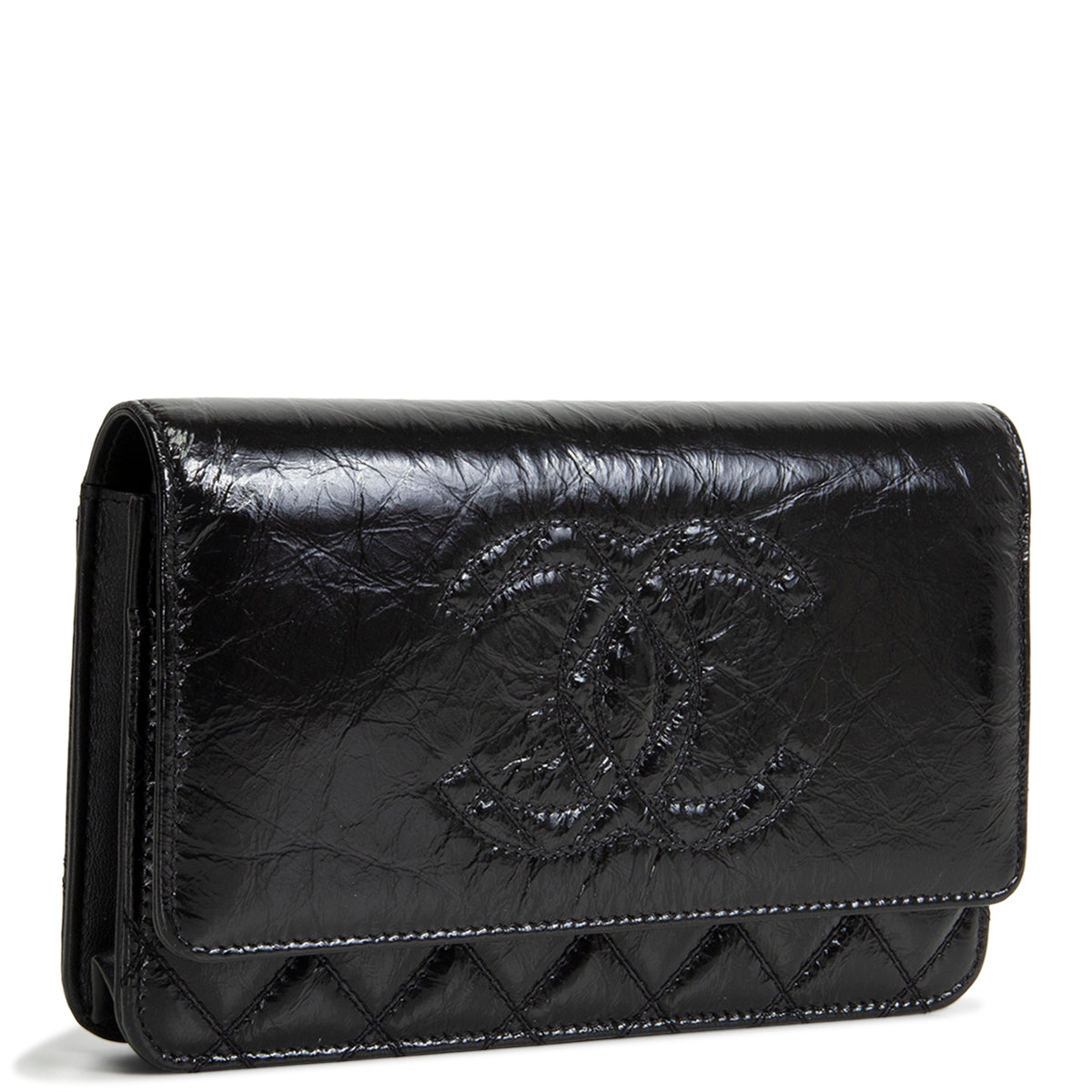 CHANEL CC Shiny Aged Calfskin Wallet On Chain