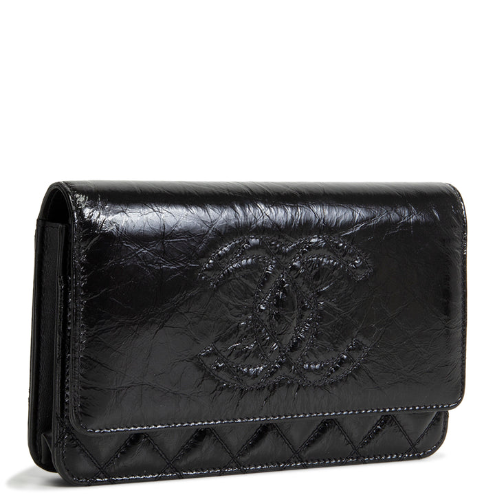 CHANEL CC Shiny Aged Calfskin Wallet On Chain