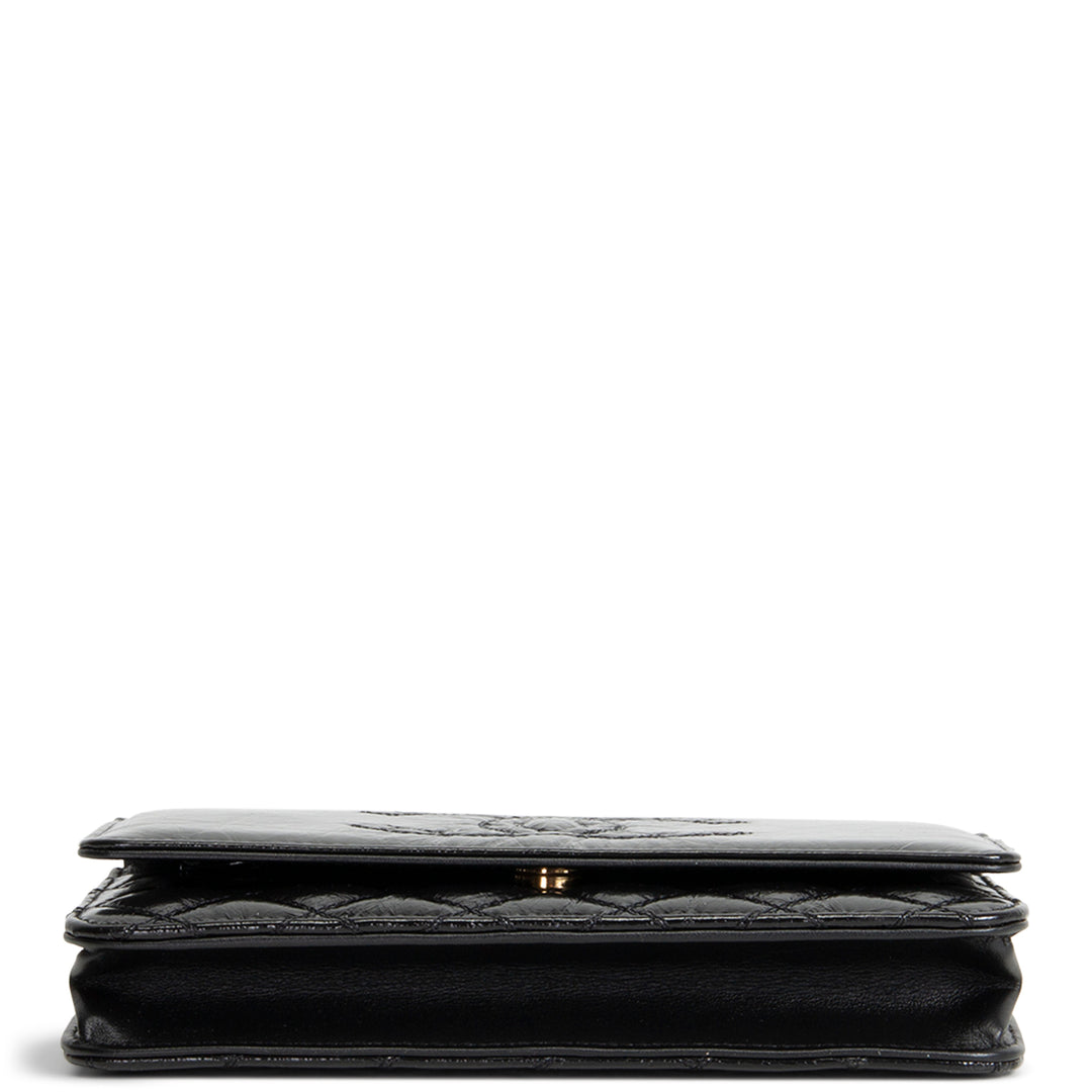 CHANEL CC Shiny Aged Calfskin Wallet On Chain