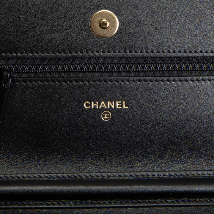 CHANEL CC Shiny Aged Calfskin Wallet On Chain