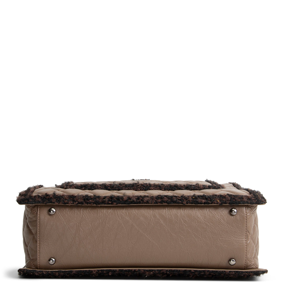 CHANEL Large Secrets Tote Quilted Calfskin w/ Tweed Trim - Taupe