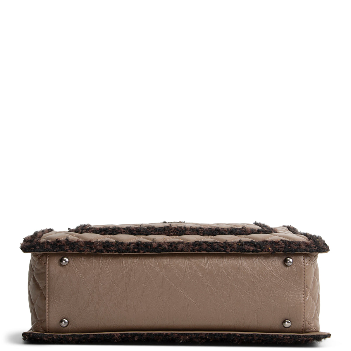 CHANEL Large Secrets Tote Quilted Calfskin w/ Tweed Trim - Taupe