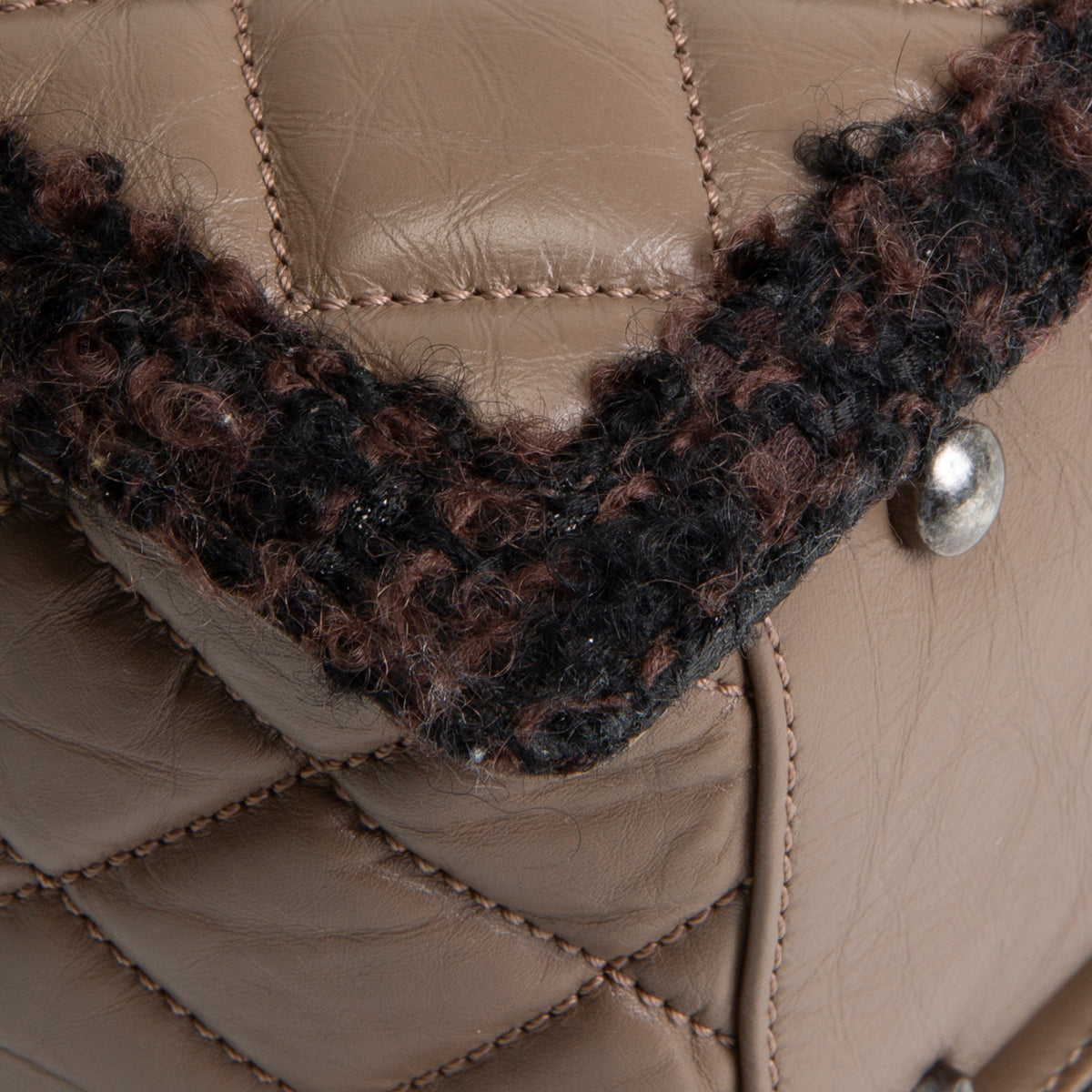 CHANEL Large Secrets Tote Quilted Calfskin w/ Tweed Trim - Taupe