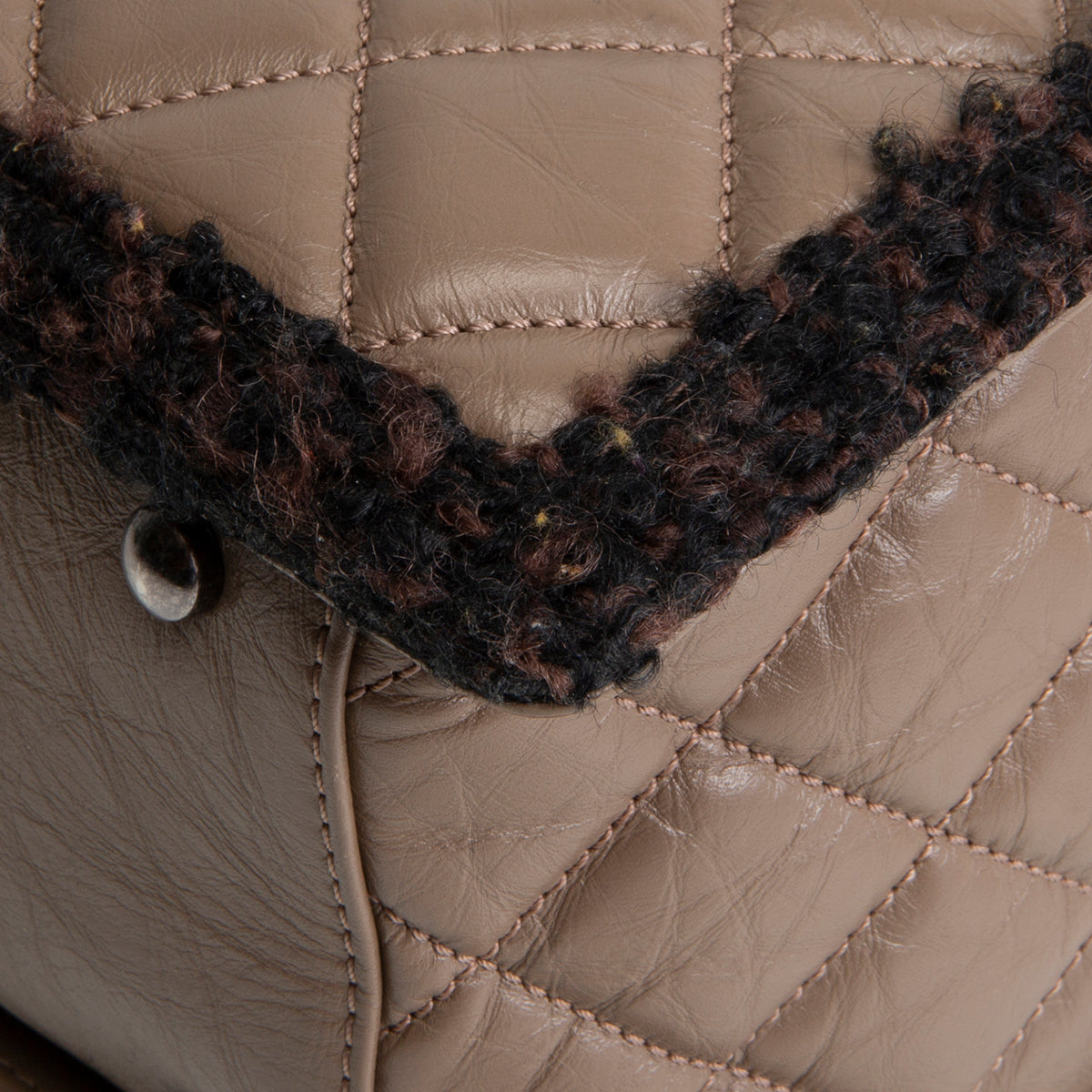 CHANEL Large Secrets Tote Quilted Calfskin w/ Tweed Trim - Taupe