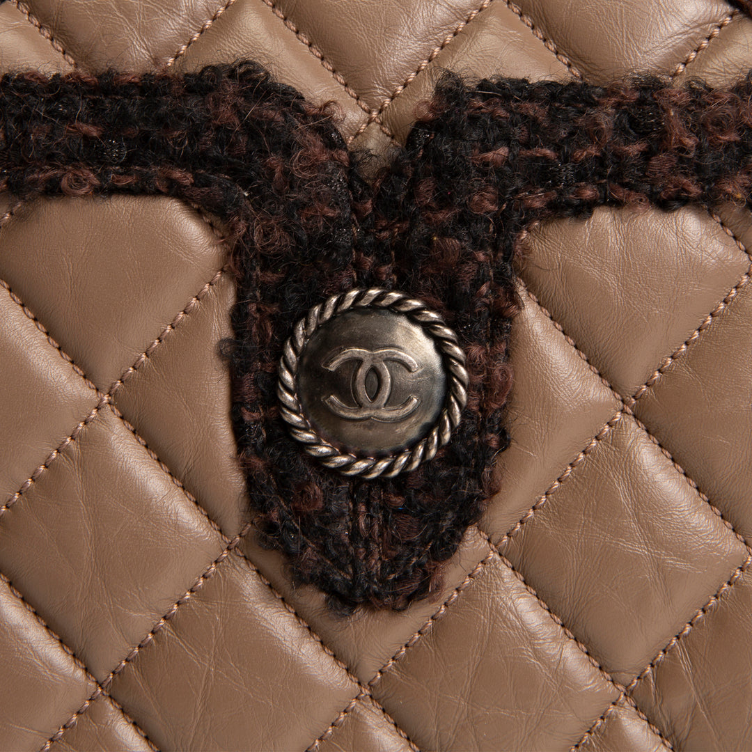 CHANEL Large Secrets Tote Quilted Calfskin w/ Tweed Trim - Taupe