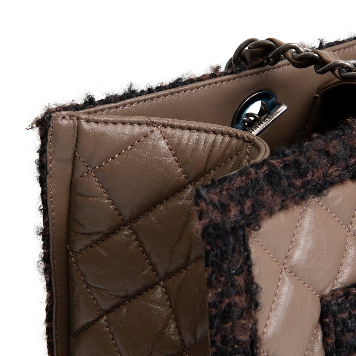CHANEL Large Secrets Tote Quilted Calfskin w/ Tweed Trim - Taupe