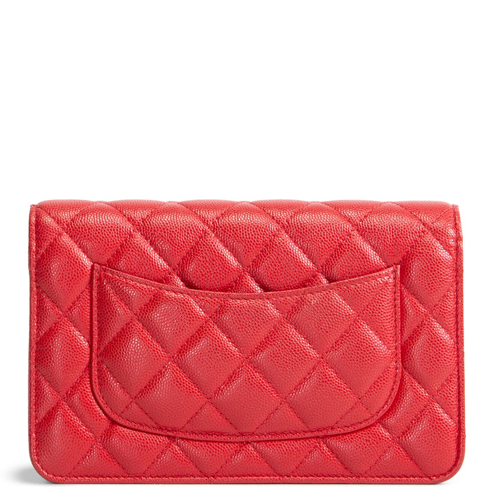 CHANEL Caviar Classic Wallet On Chain - Red
