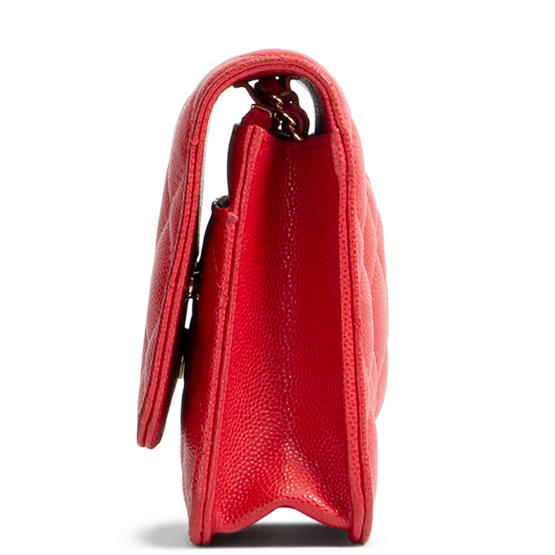 CHANEL Caviar Classic Wallet On Chain - Red