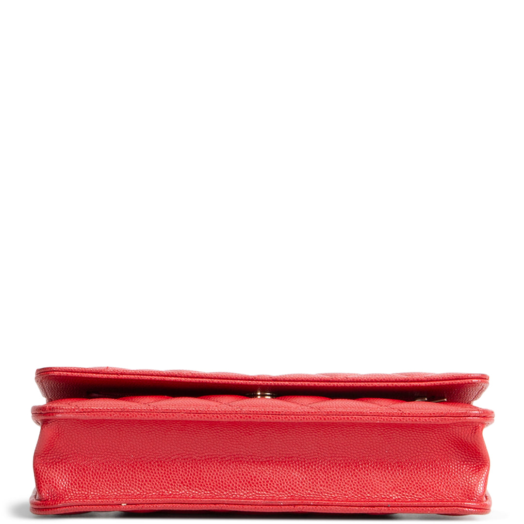 CHANEL Caviar Classic Wallet On Chain - Red