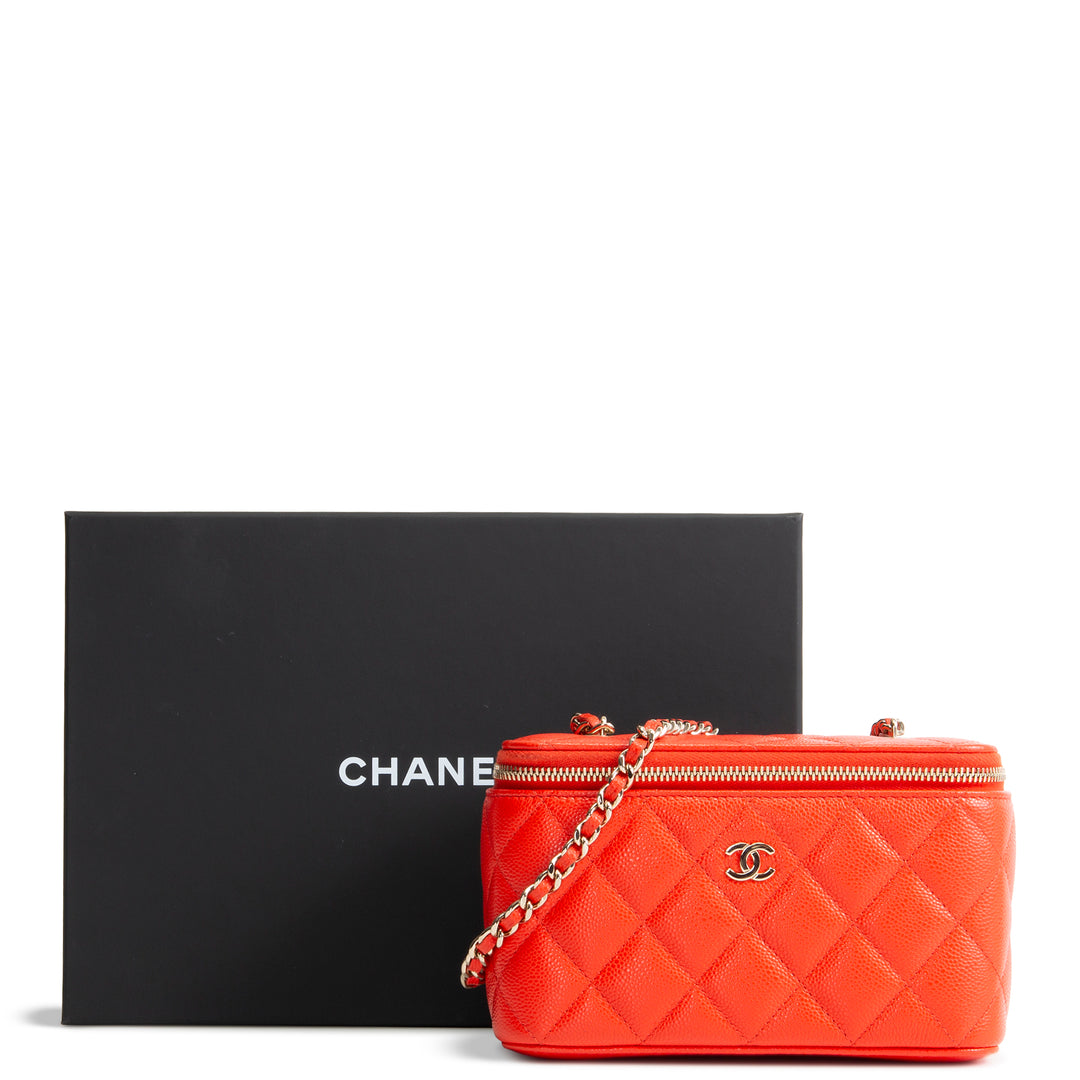 CHANEL Mini Vanity Case Quilted Caviar - Red