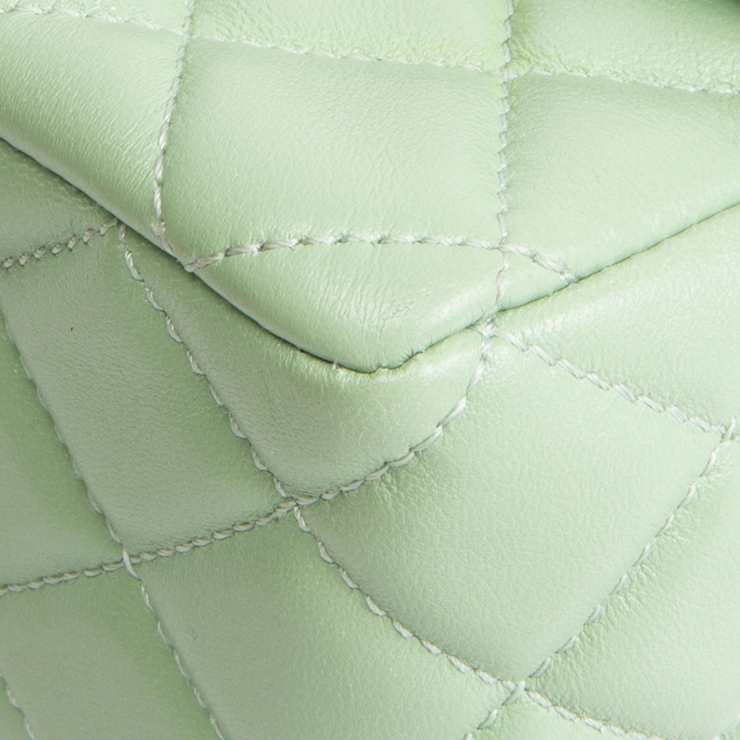 CHANEL Lambskin Quilted Mini Strass on Top Handle Flap Bag - Seafoam Green