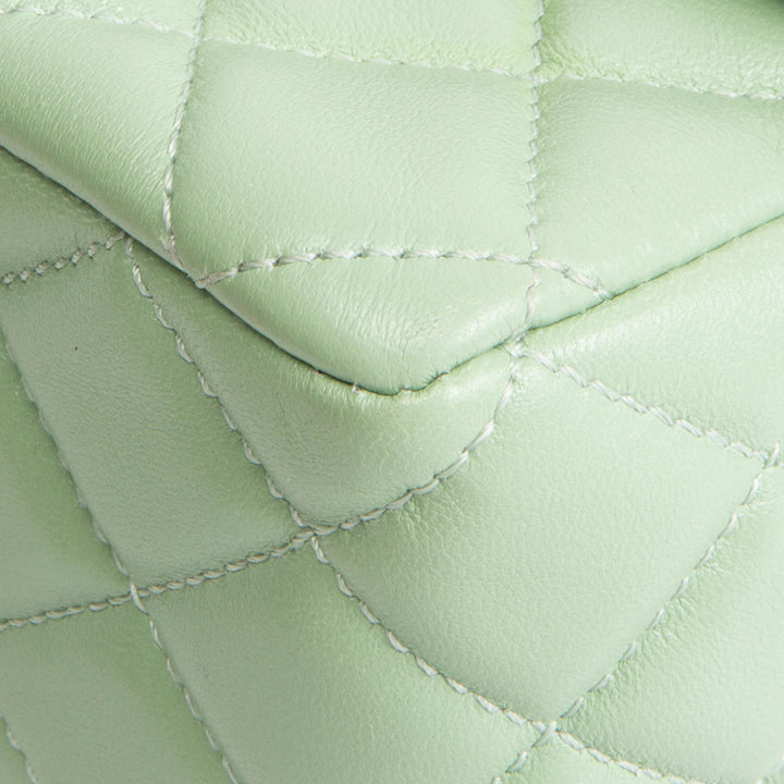 CHANEL Lambskin Quilted Mini Strass on Top Handle Flap Bag - Seafoam Green
