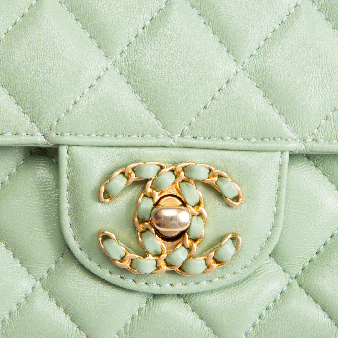 CHANEL Lambskin Quilted Mini Strass on Top Handle Flap Bag - Seafoam Green
