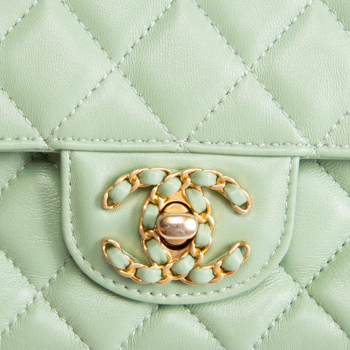 CHANEL Lambskin Quilted Mini Strass on Top Handle Flap Bag - Seafoam Green