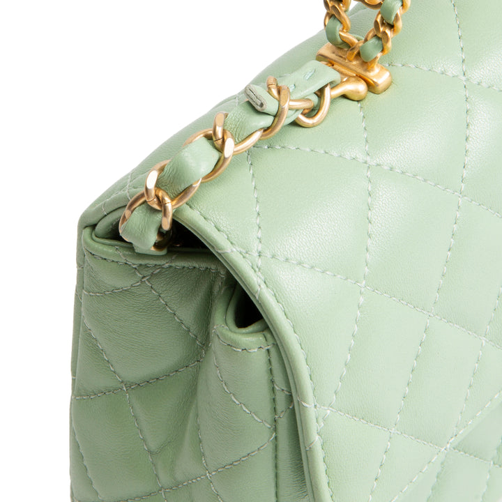 CHANEL Lambskin Quilted Mini Strass on Top Handle Flap Bag - Seafoam Green