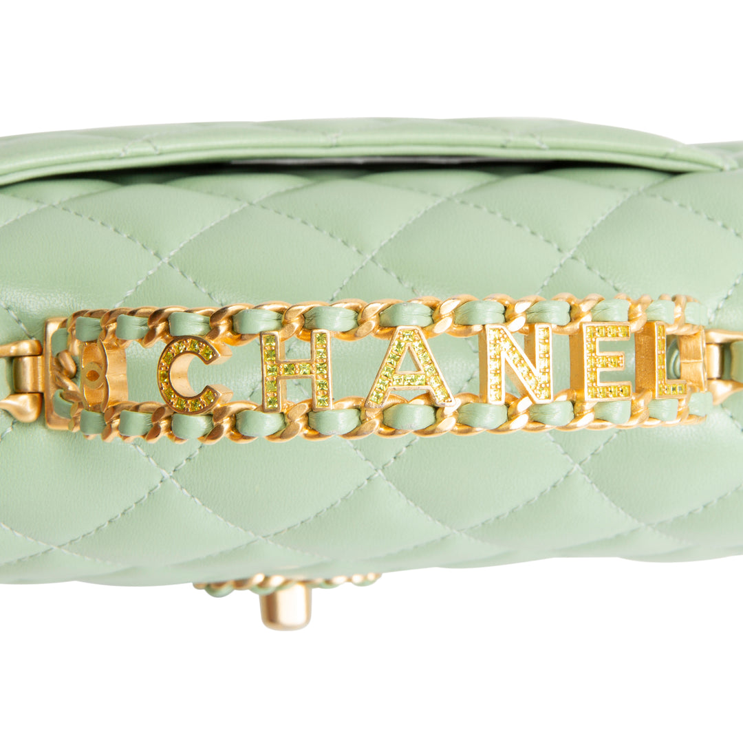 CHANEL Lambskin Quilted Mini Strass on Top Handle Flap Bag - Seafoam Green