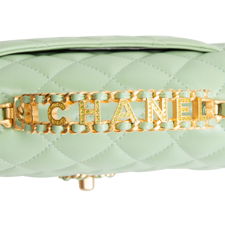 CHANEL Lambskin Quilted Mini Strass on Top Handle Flap Bag - Seafoam Green
