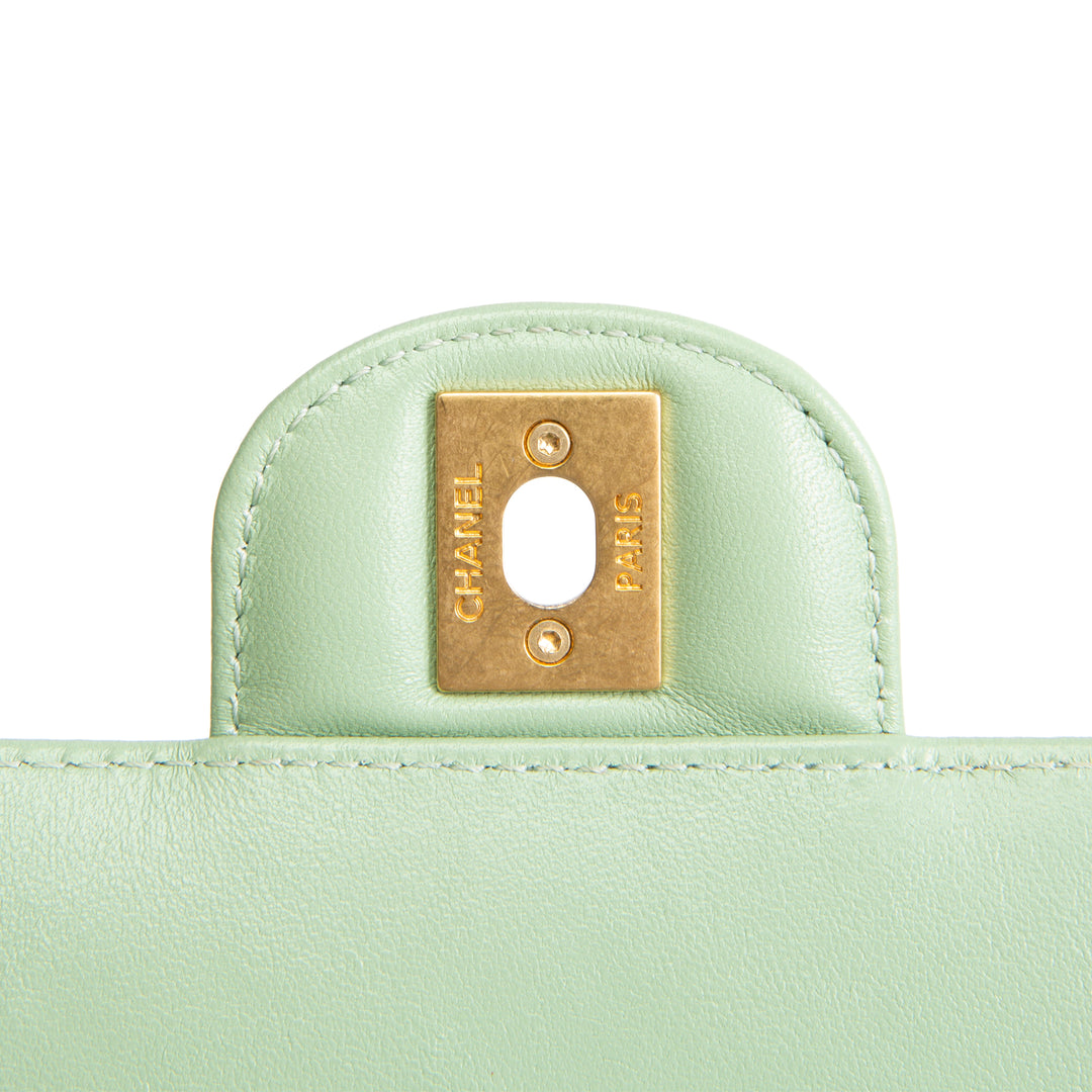 CHANEL Lambskin Quilted Mini Strass on Top Handle Flap Bag - Seafoam Green