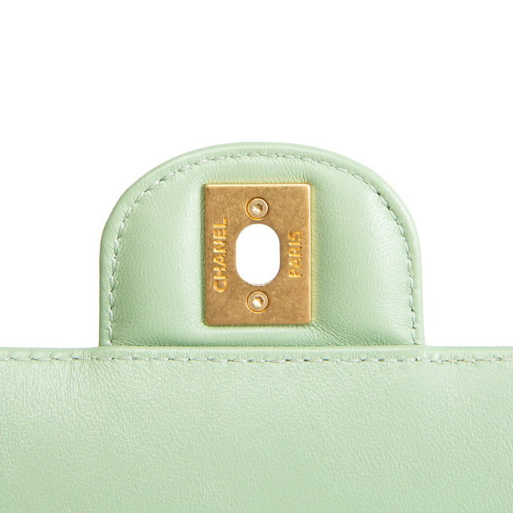 CHANEL Lambskin Quilted Mini Strass on Top Handle Flap Bag - Seafoam Green