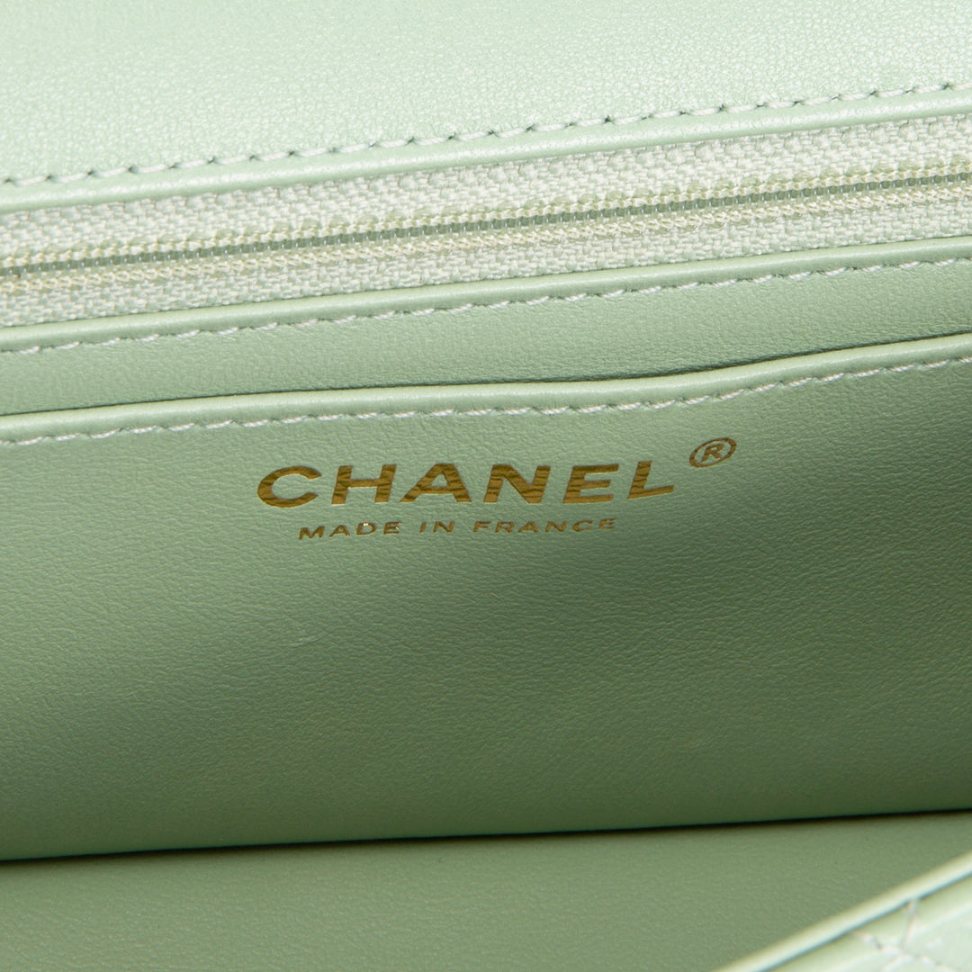 CHANEL Lambskin Quilted Mini Strass on Top Handle Flap Bag - Seafoam Green