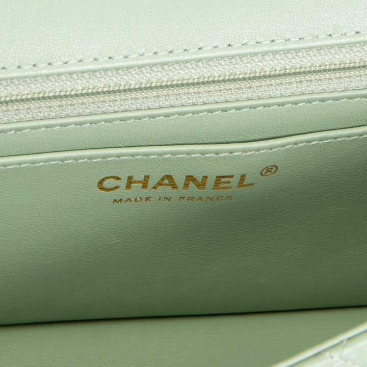 CHANEL Lambskin Quilted Mini Strass on Top Handle Flap Bag - Seafoam Green