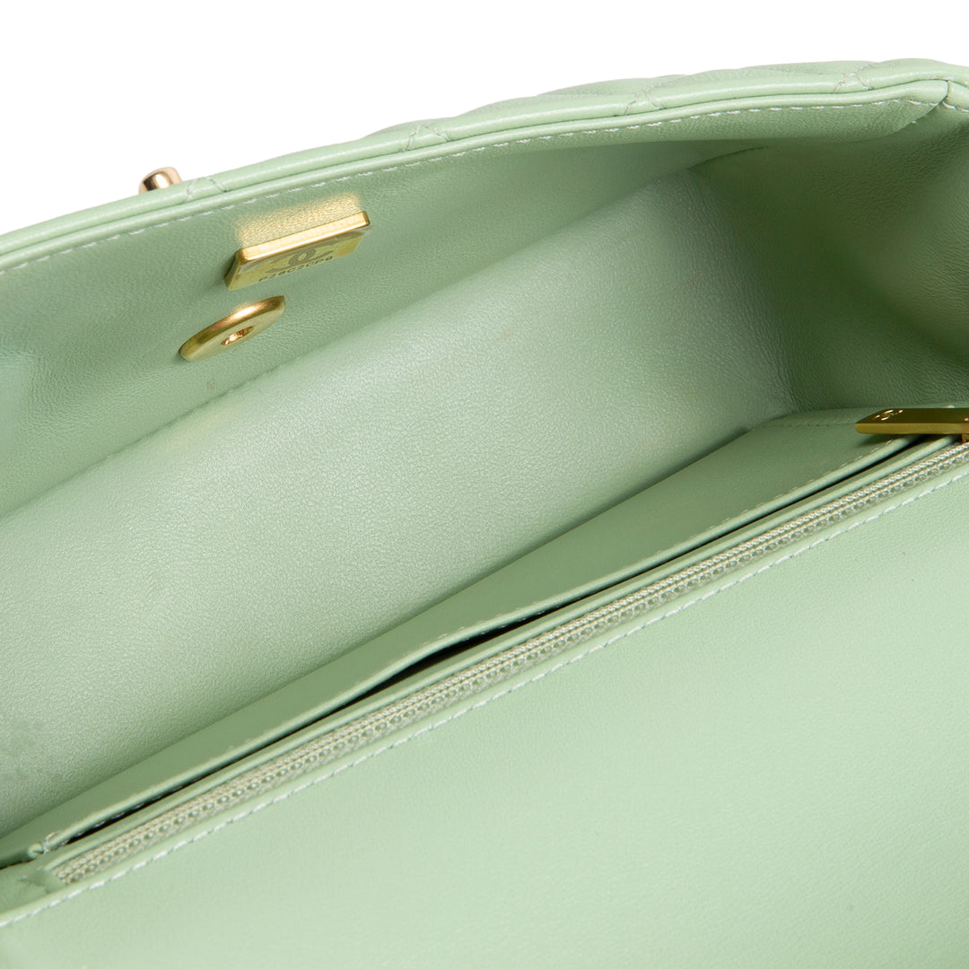 CHANEL Lambskin Quilted Mini Strass on Top Handle Flap Bag - Seafoam Green
