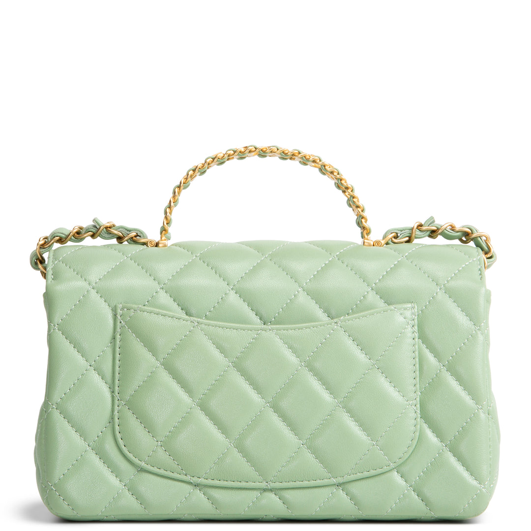 CHANEL Lambskin Quilted Mini Strass on Top Handle Flap Bag - Seafoam Green
