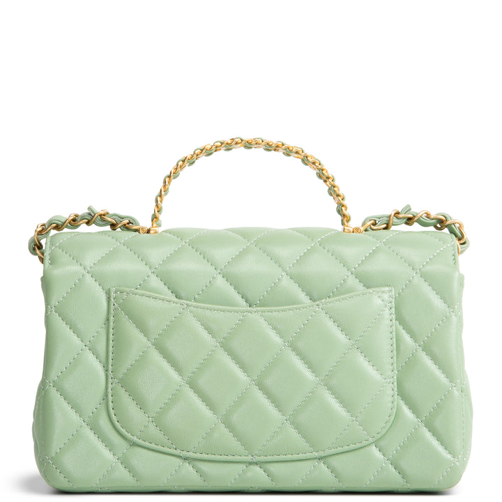CHANEL Lambskin Quilted Mini Strass on Top Handle Flap Bag - Seafoam Green
