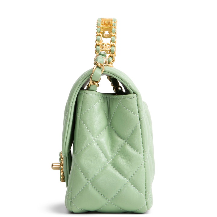 CHANEL Lambskin Quilted Mini Strass on Top Handle Flap Bag - Seafoam Green
