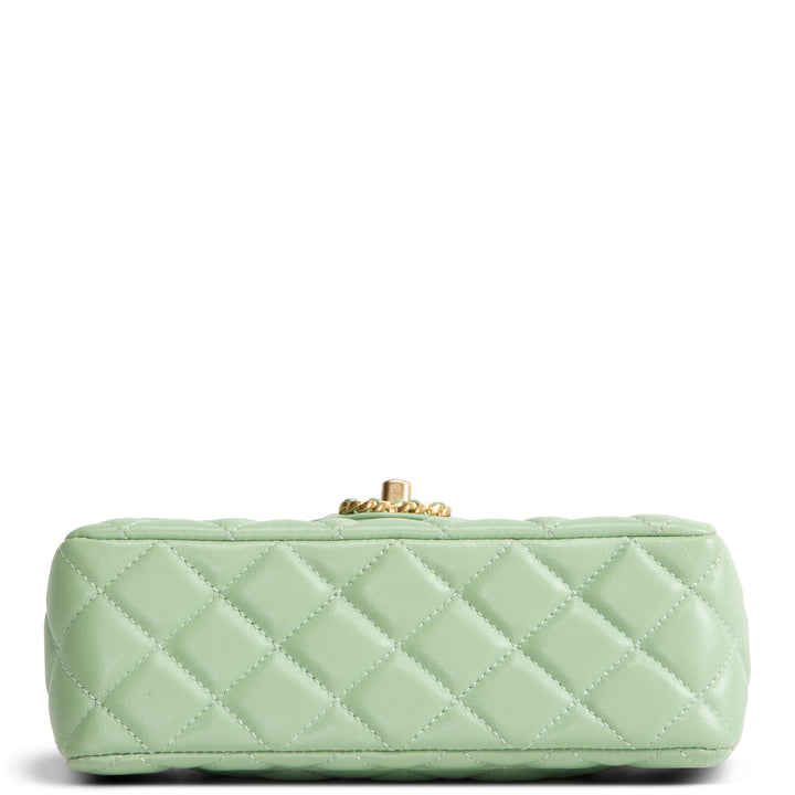 CHANEL Lambskin Quilted Mini Strass on Top Handle Flap Bag - Seafoam Green