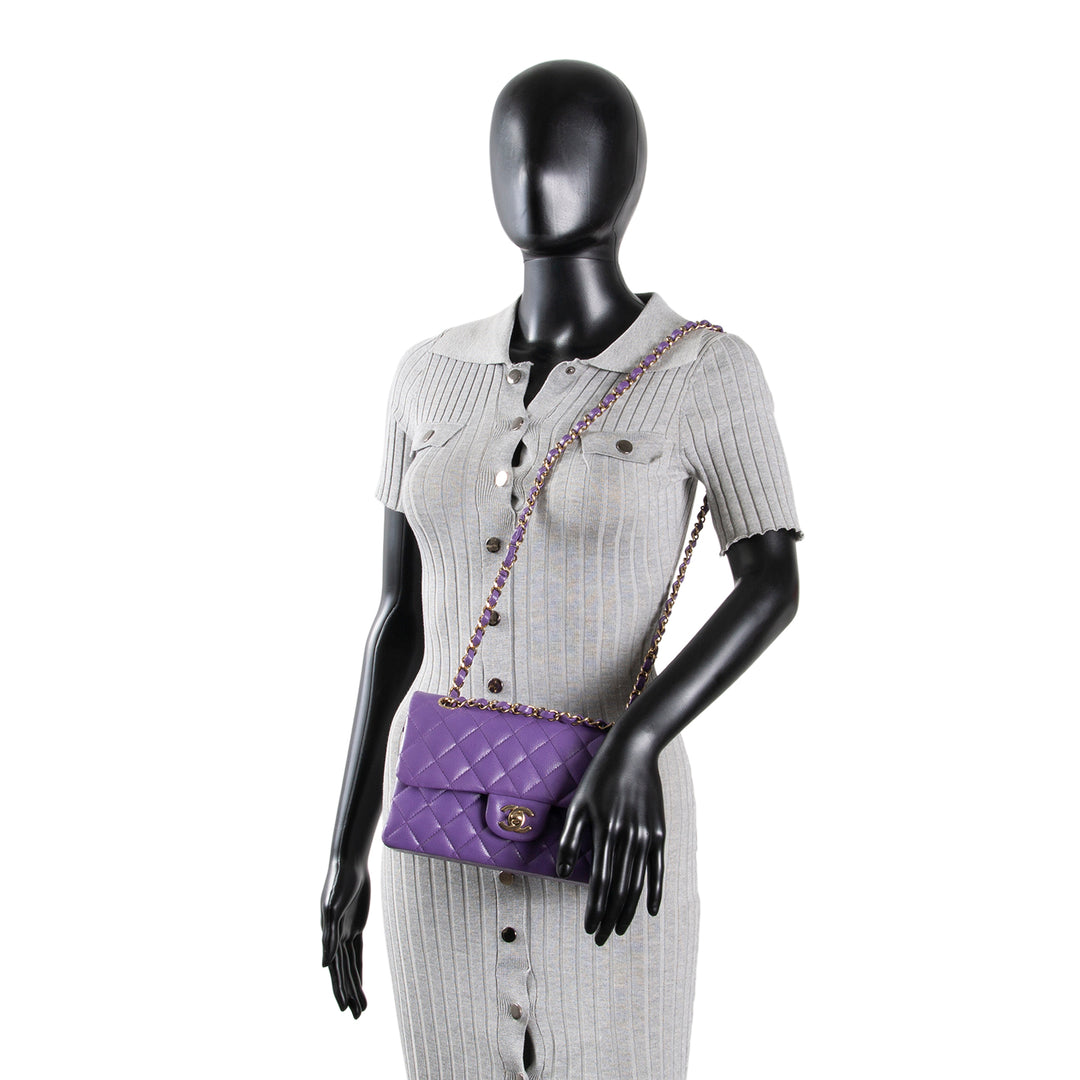 CHANEL Caviar Classic Double Flap Small - Purple