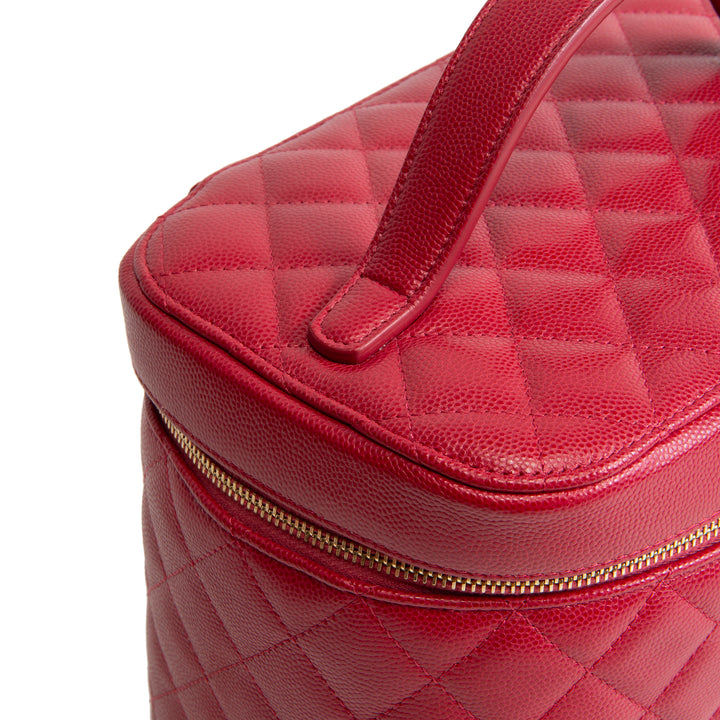 CHANEL Caviar Quilted CC Vanity Case - Raspberry Red