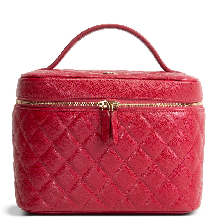 CHANEL Caviar Quilted CC Vanity Case - Raspberry Red