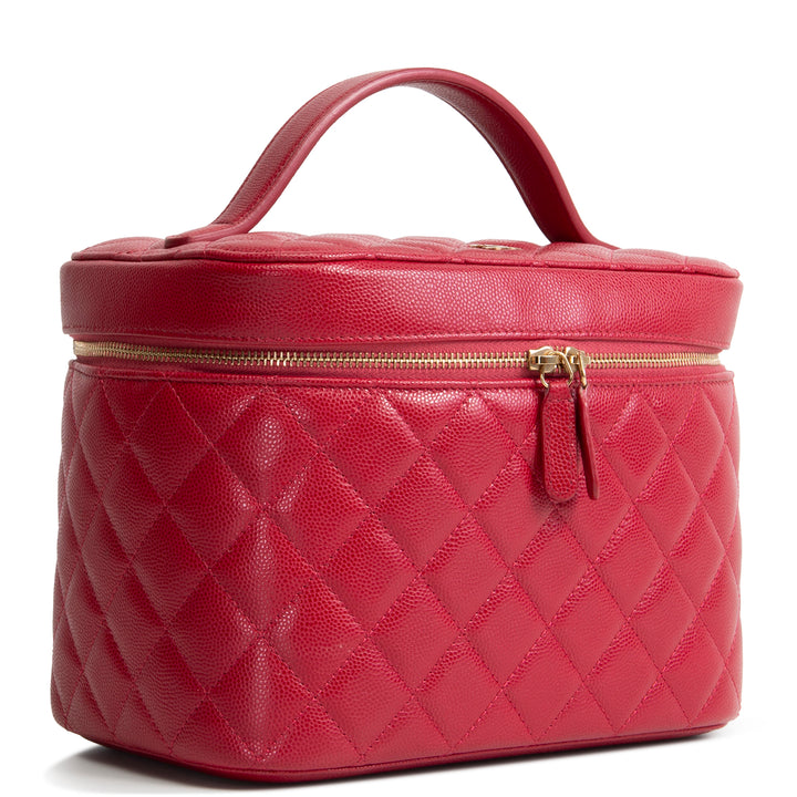 CHANEL Caviar Quilted CC Vanity Case - Raspberry Red