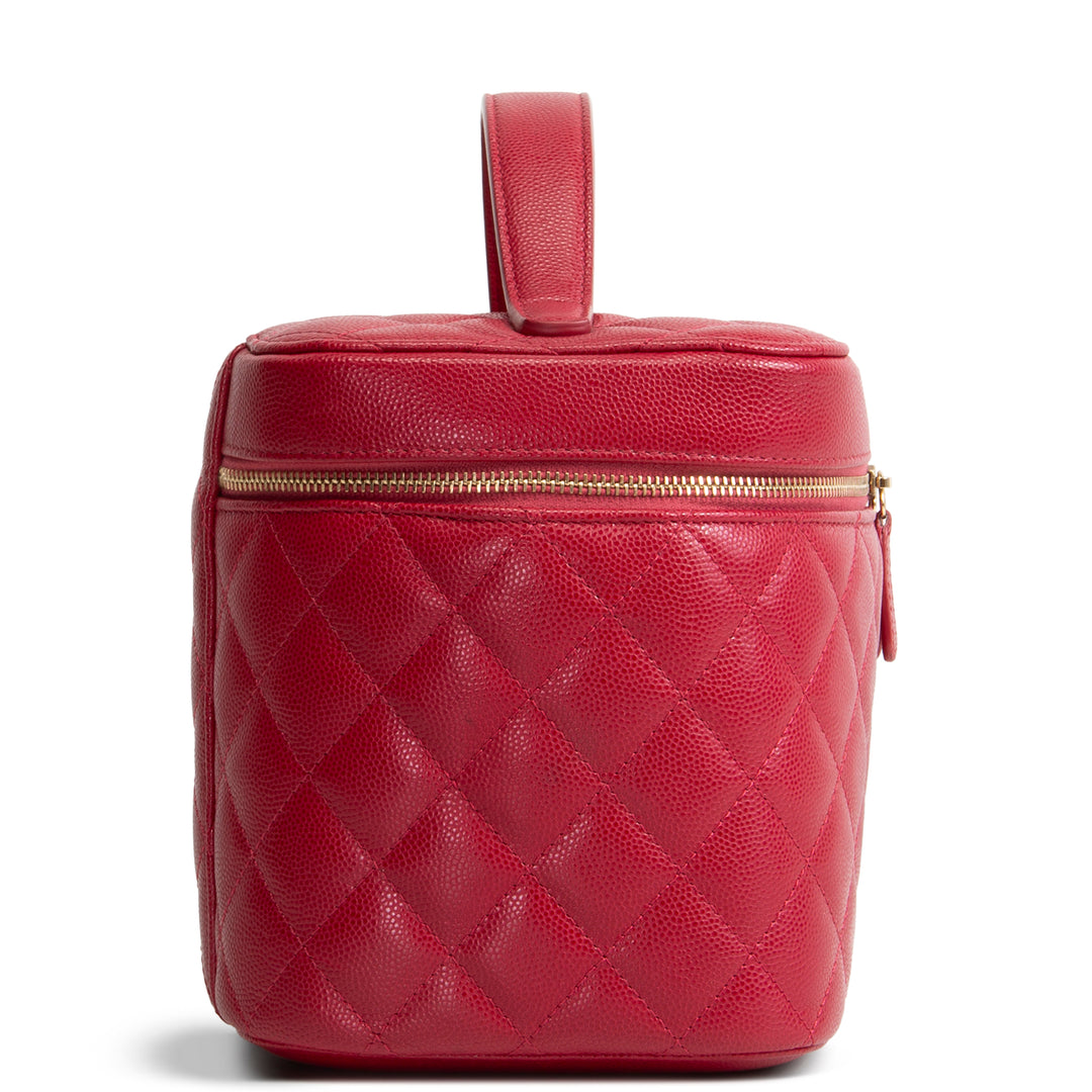 CHANEL Caviar Quilted CC Vanity Case - Raspberry Red