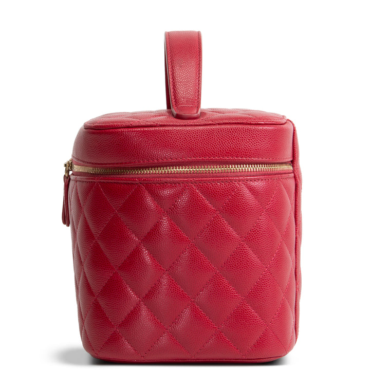CHANEL Caviar Quilted CC Vanity Case - Raspberry Red