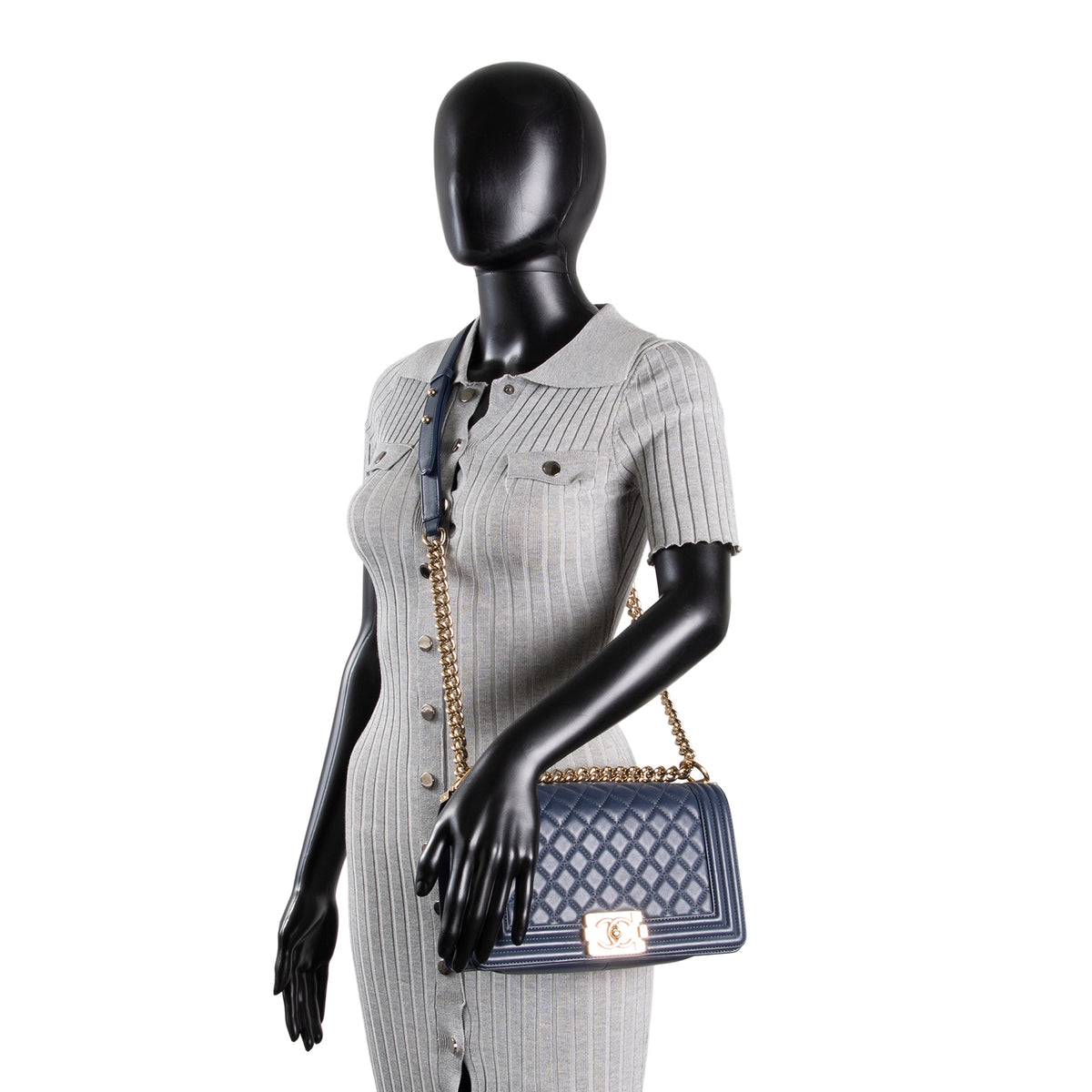 CHANEL Medium Quilted Boy Bag - Navy