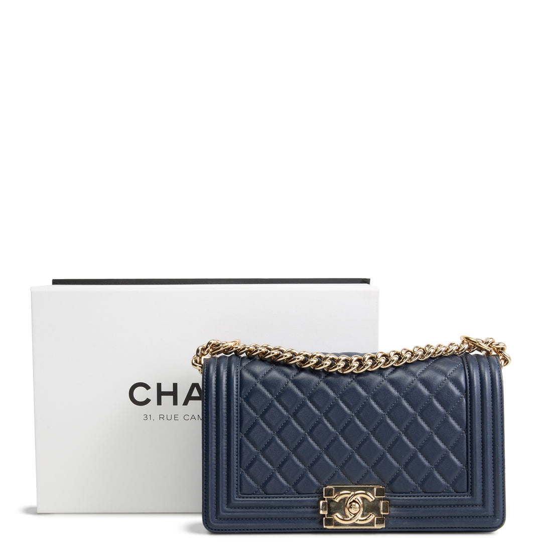 CHANEL Medium Quilted Boy Bag - Navy
