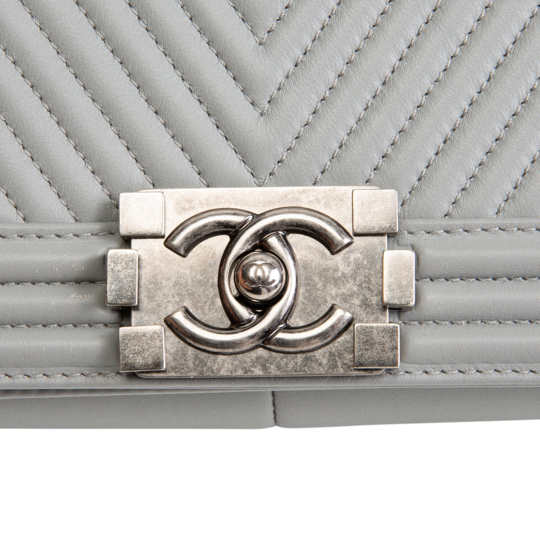 CHANEL Large Chevron Boy Bag - Grey