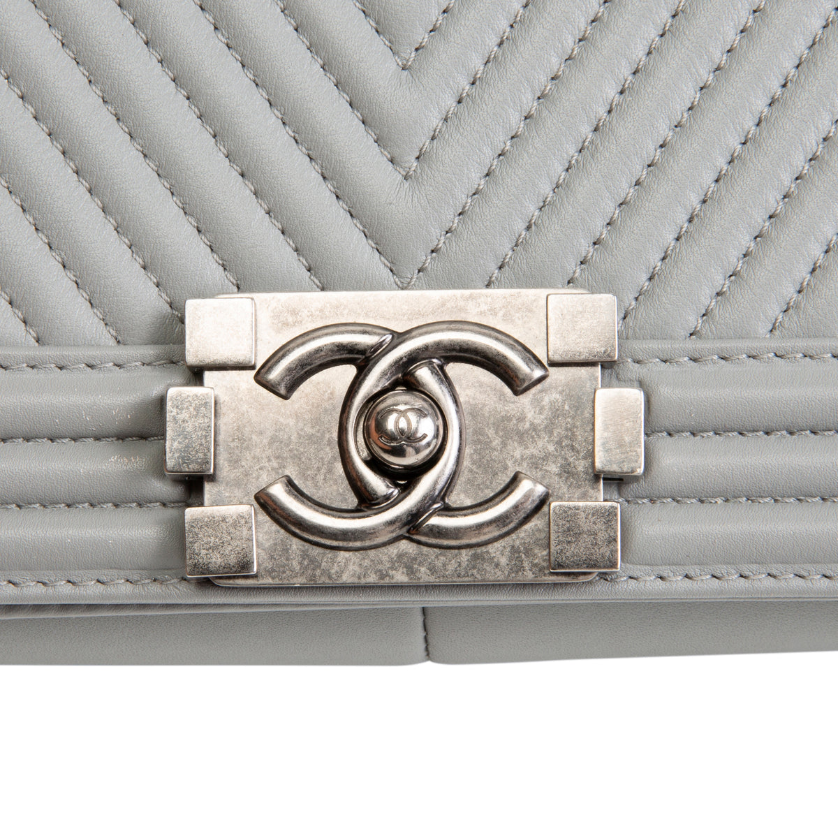 CHANEL Large Chevron Boy Bag - Grey